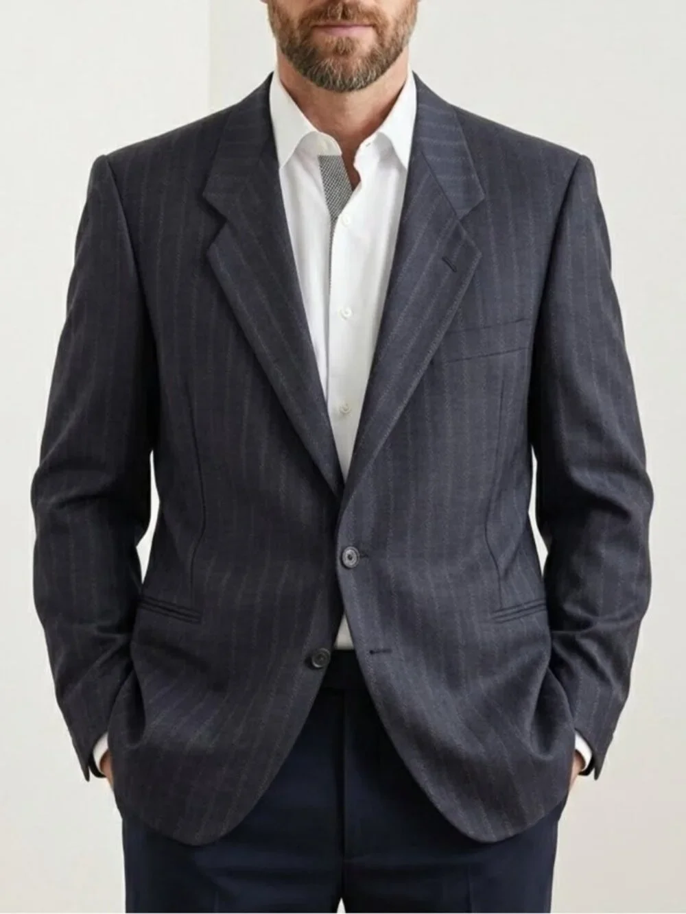 Mani by Giorgio Armani Vintage Wool Pinstripe Blazer Suit Jacket Size 44 Blue
